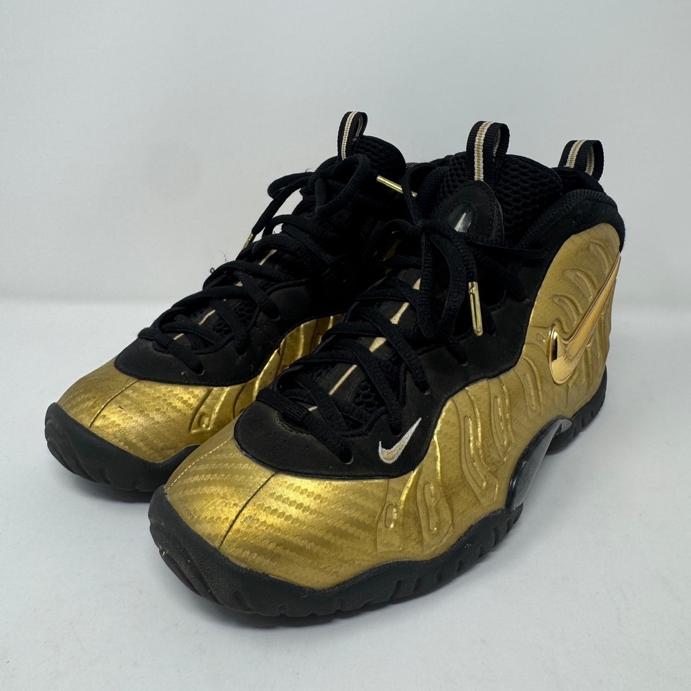 Nike Air Foamposite Pro Kids 6.5Y Gold Black 644792-701 Preowned Stains Flaws